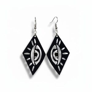 Black Diamond‎ Cutout Evil Eye Dangle Earrings Protection Symbol